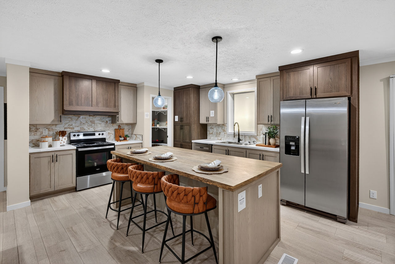 Modern kitchen with island in a manufactured home